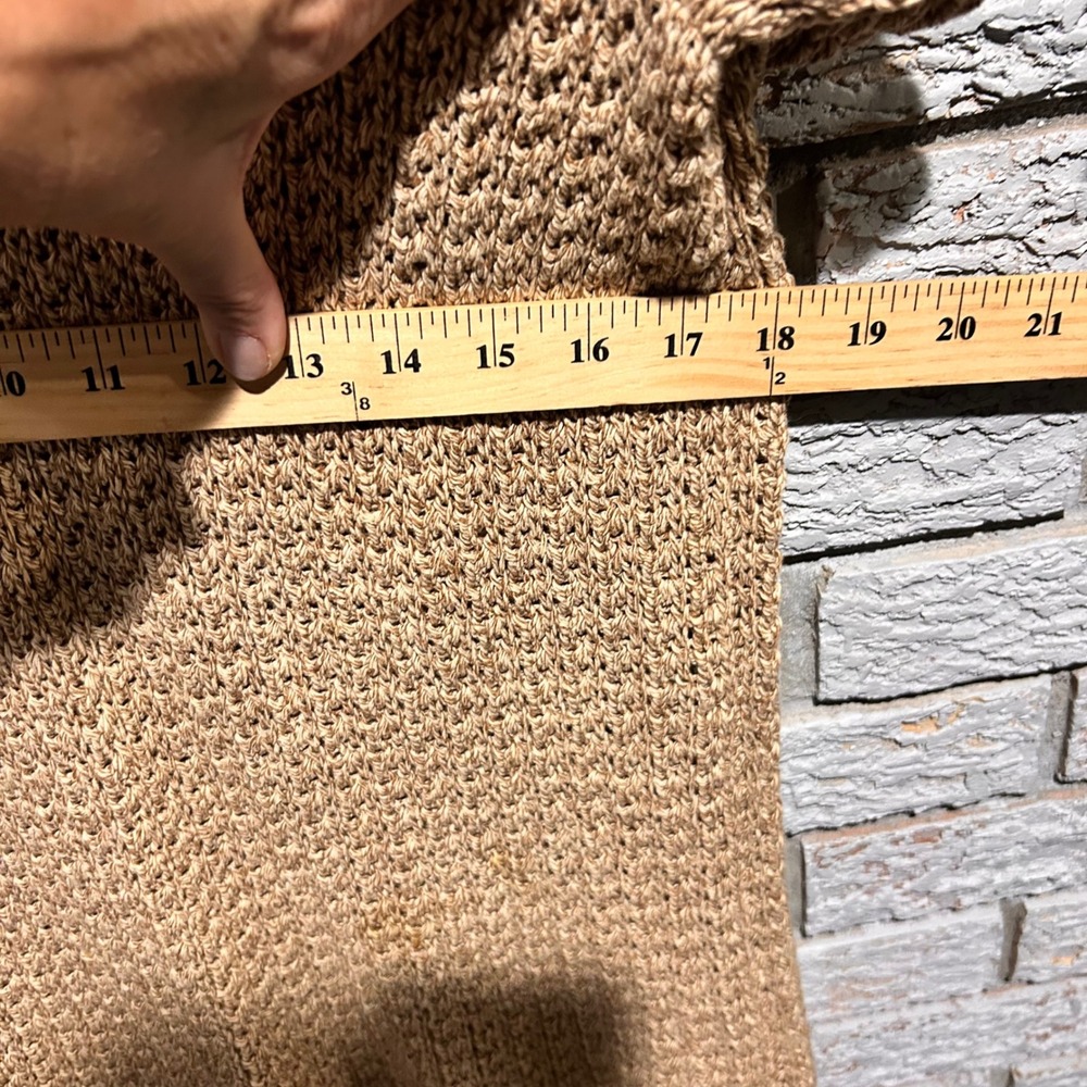 Lauren Ralph Lauren Tan Open Knit Crochet Scoop Neck Long Sleeve Sweater - Picture 6 of 7